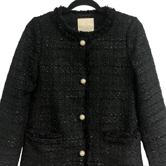 Kate Spade Sparkle Tweed Jacket Coat Pearl Button Size 0 - Picture 8 of 11